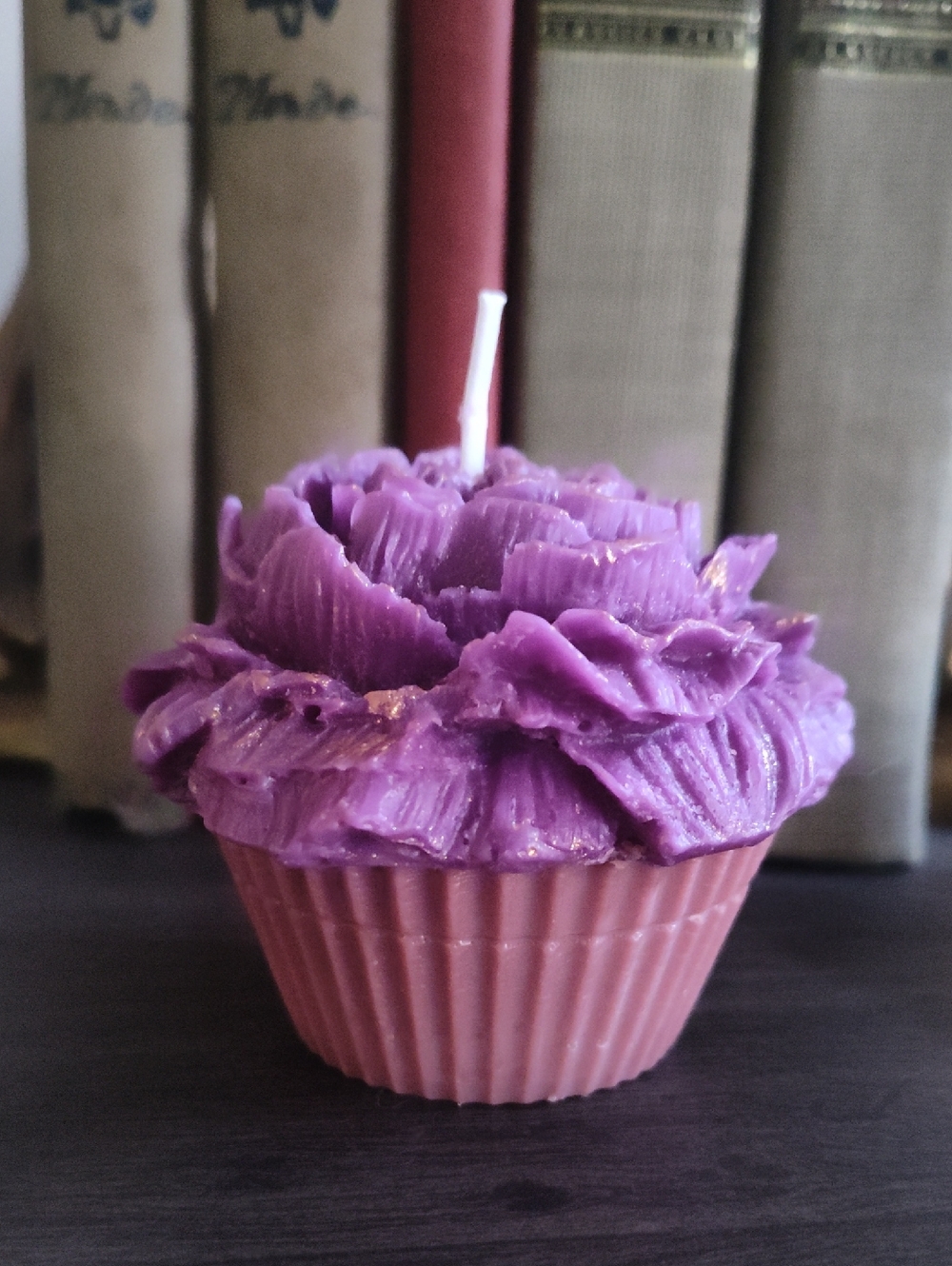 Purple Flower Cupcake Candle - Decorative Party Accent